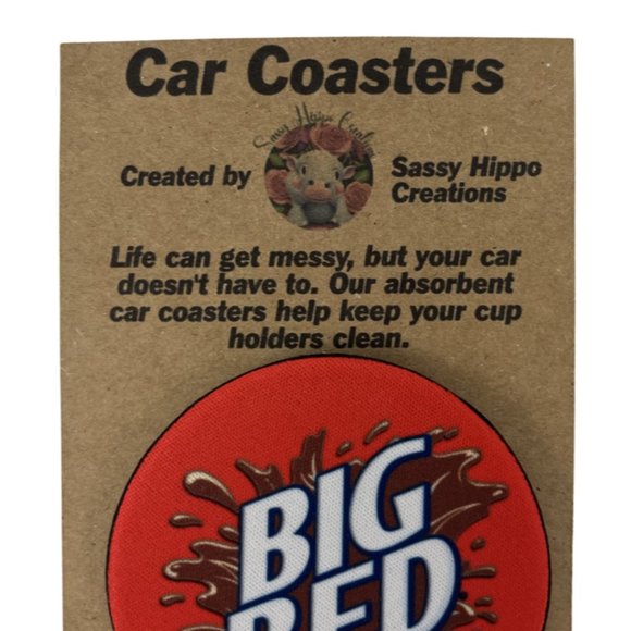 Car Coasters Big Red Soda Pop Beverage Set of 2 Neoprene Absorbent - Picture 7 of 9